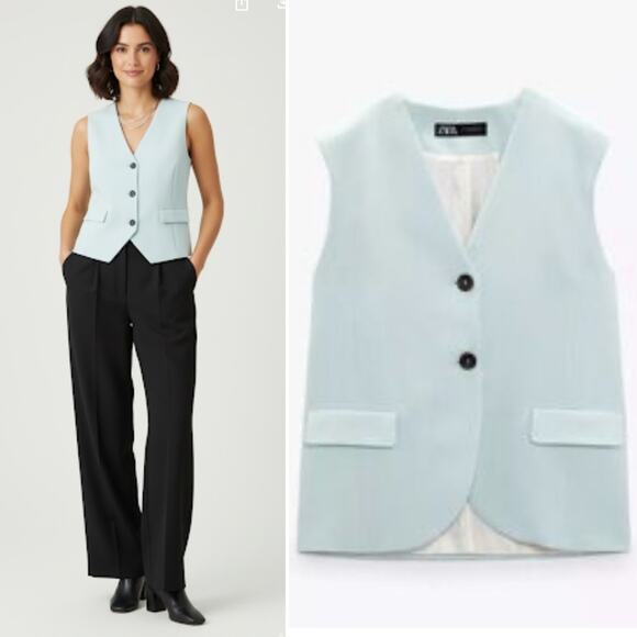 Zara Light Blue Button Down Vest - Picture 1 of 5